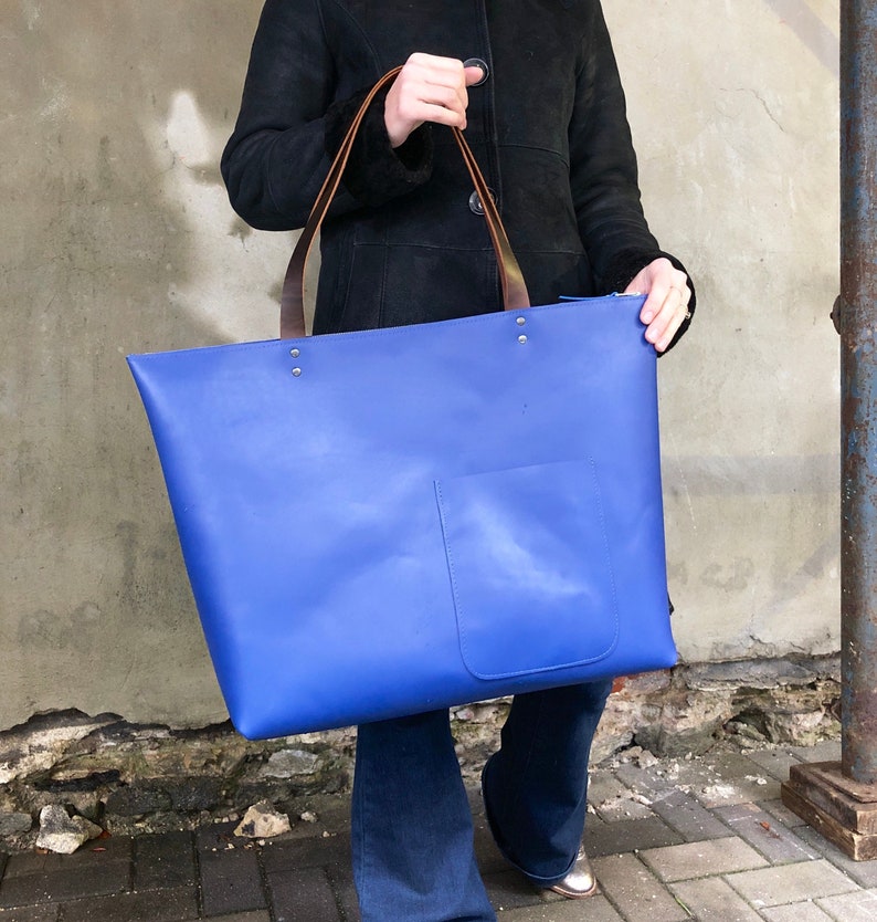 extra large leather tote with zipper
