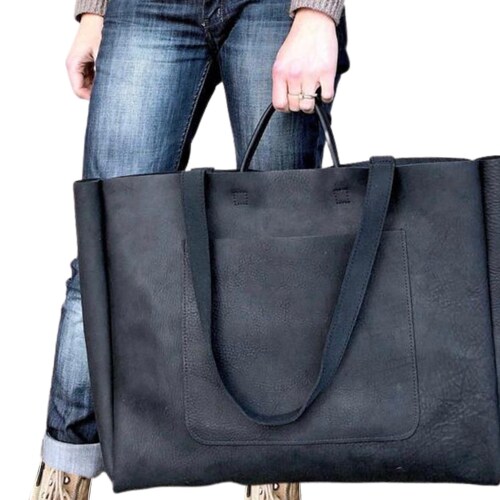 Extra LARGE Leather TOTE Bag With Pockets and ZIPPER / Black - Etsy