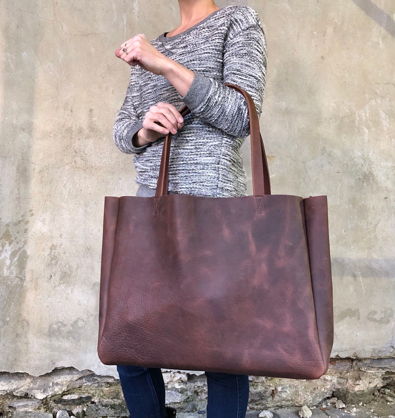 Extra Large Brown Leather Tote Bag 24x 15 Oversized Work Etsy