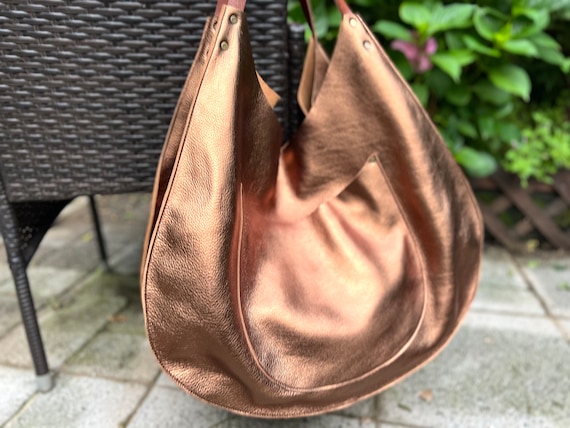 Oversized Bronze Soft Leather Hobo Bag, 22” W X 16”H , Extra