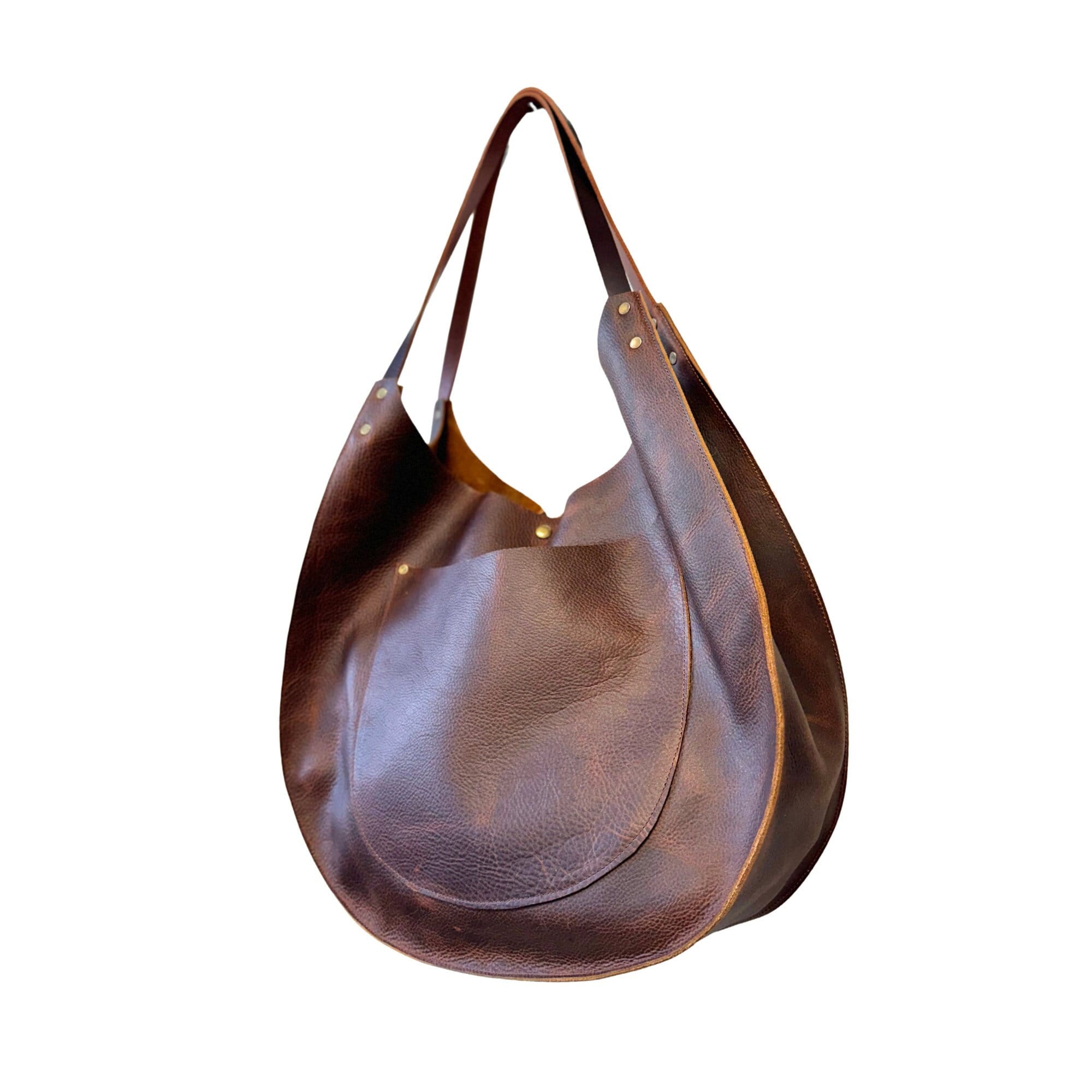Brown Leather Hobo Bag 18”W X 14”H , Large Size Work and
