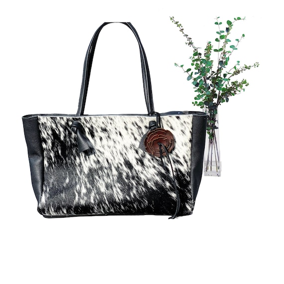 Cowhide Leather tote, Large work and travel bag Silver cowhide leather tote, Boho bag, Large work and travel  main image 3