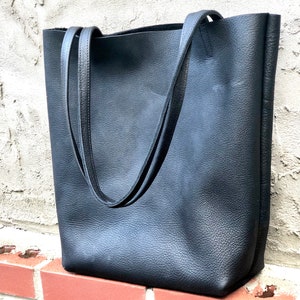 Tall Black Leather Tote Work and Travel Leather Bag , Leather Computer ...