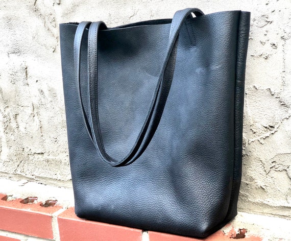 Extra Large Black Leather Tote Bag Oversized Work and Travel 