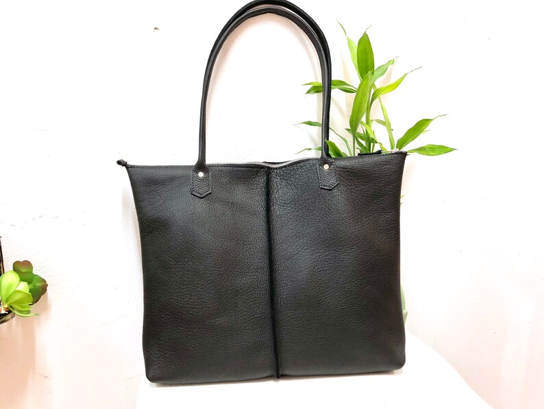 Leather Tote Bag / Leather Tote Zipper / Large Shopper Bag / Etsy