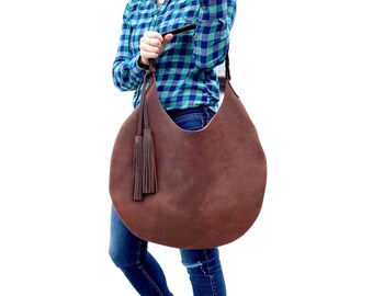 Brown Leather Hobo Bag: Large Slouchy Shoulder Bag with Braided Strap