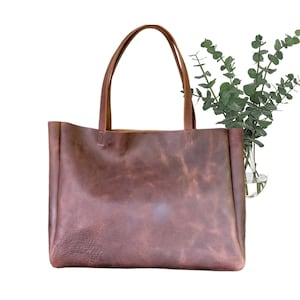 Bolso de mano de cuero marrón extra grande 19"x 15"x5" Bolsa de computadora de viaje y trabajo de gran tamaño, Bolsa de compras grande, Bolsa de cuero Carryall con cremallera