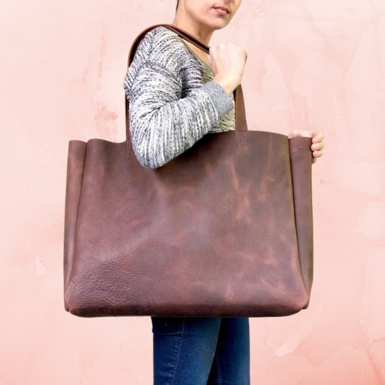 Extra Large Brown Leather Tote Bag 24x 15 Oversized Work Etsy