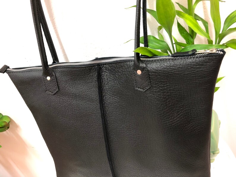 Leather Tote Bag / Leather Tote Zipper / Large Shopper Bag / Etsy