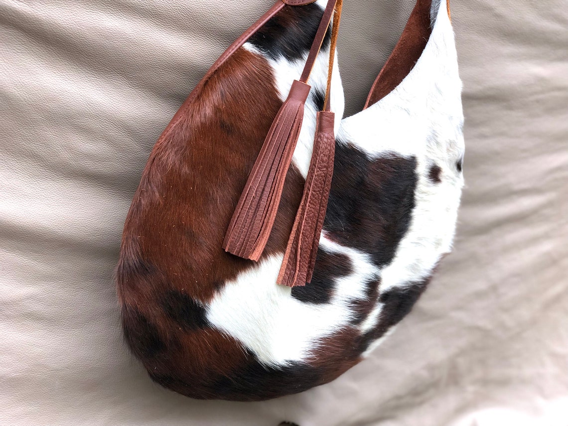 Cowhide Leather Round Hobo Bag Unique Cow Hair Leather Bag - Etsy