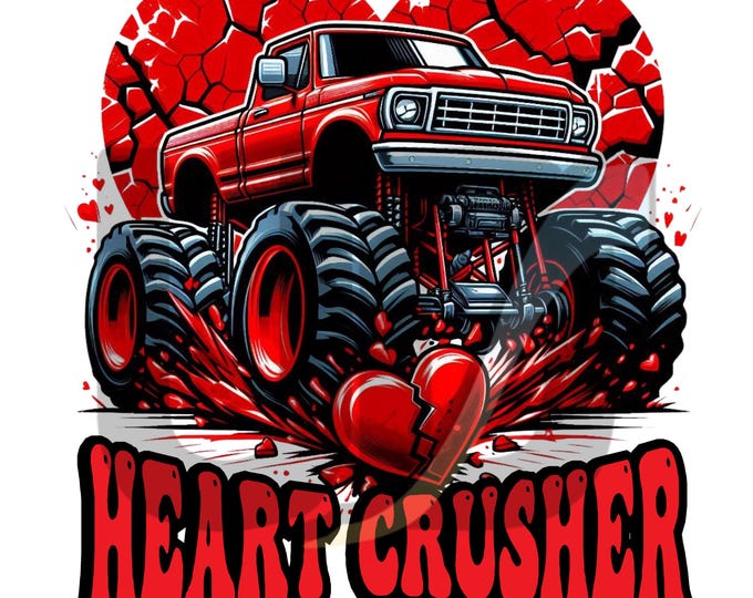 Heart Crusher PNG, Valentine Monster Truck, Valentines png, Red Monster Truck Art, Valentines Sublimation, Sublimation, Instant Download