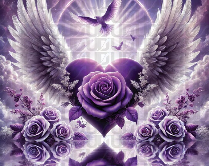 Memorial Heart, Purple , Instant Download Png, Wings Background Rose