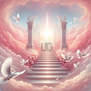 Fondo de cielo rosa / Nubes / Columnas / Fondo de pantalla conmemorativo / Programa funerario