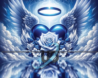 Blue Heart with Rose png  Sublimation  | Memorial | Funeral Program T Shirt