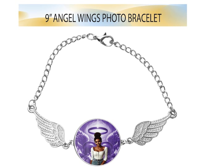 Angel Wings Bracelet with Picture, Memorial Photo Bracelet, Bracelet keepsake