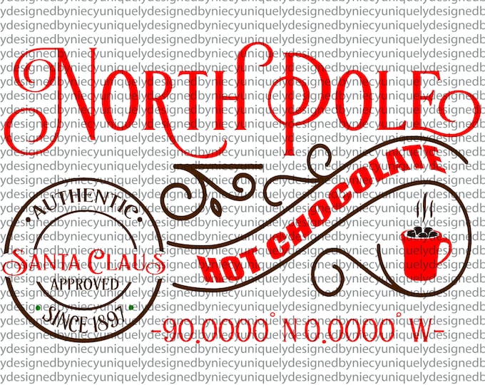 North Pole Hot Chocolate Svg, Jpeg, Png!  WATERSLIDE Decals