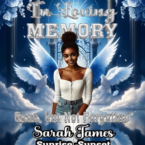 In Loving Memory PNG / Sfondo commemorativo blu argento / Design a sublimazione del testo in argento / Carta da parati funebre