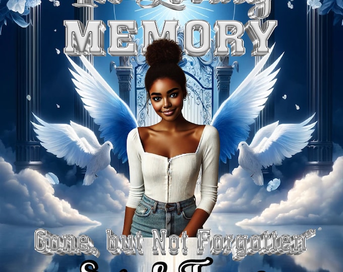 In Loving Memory PNG | Blue Silver Memorial Background | Silver Text Sublimation Design| Funeral Wallpaper