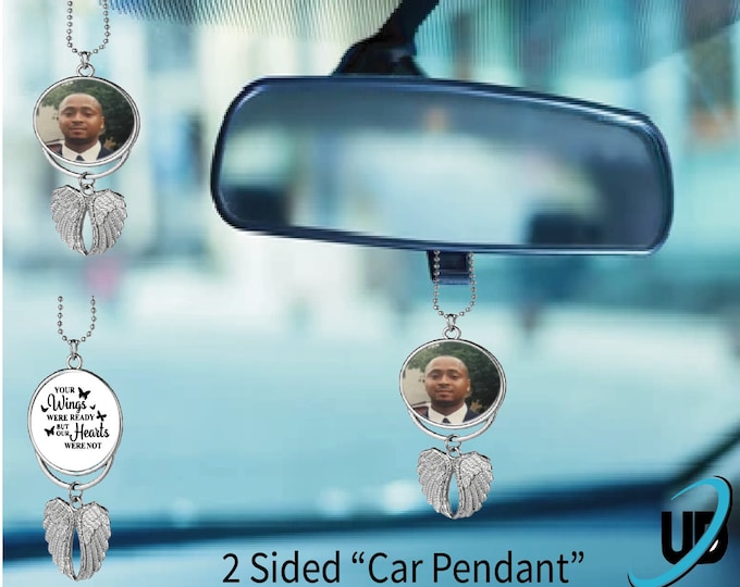 Rearview Mirror Car Charm, Car Angel Wing Charm, Car Ornament,  "In Memory Of" Car Mirror Pendant,  Mirror Charm