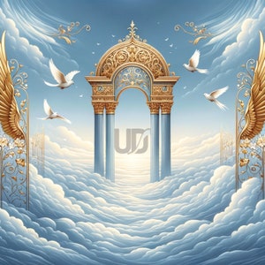 Sfondo del cielo azzurro / Nuvole / Colonne / Carta da parati commemorativa / Programma funebre