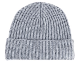 Women’s Ribbed 100% Cashmere Beanie Hat - Light Gray - handmade in Scotland by Love Cashmere