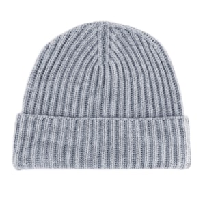 Women’s Ribbed 100% Cashmere Beanie Hat - Light Gray - handmade in Scotland by Love Cashmere