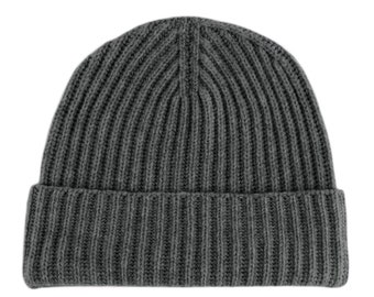 Chapeau bonnet côtelé 100% cachemire pour homme - Gris foncé - fait à la main en Écosse par Love Cashmere