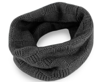 Men's Checked 8 Ply 100% Cashmere Snood - Dark Gray - hand made in Scotland by Love Cashmere