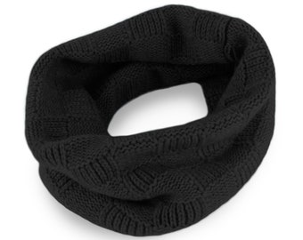 Men's Checked 8 Ply 100% Cashmere Snood - Black - hand made in Scotland by Love Cashmere