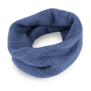 Ladies Checked 8 Ply 100% Cashmere Snood - Denim Blue - hand made in Scotland by Love Cashmere