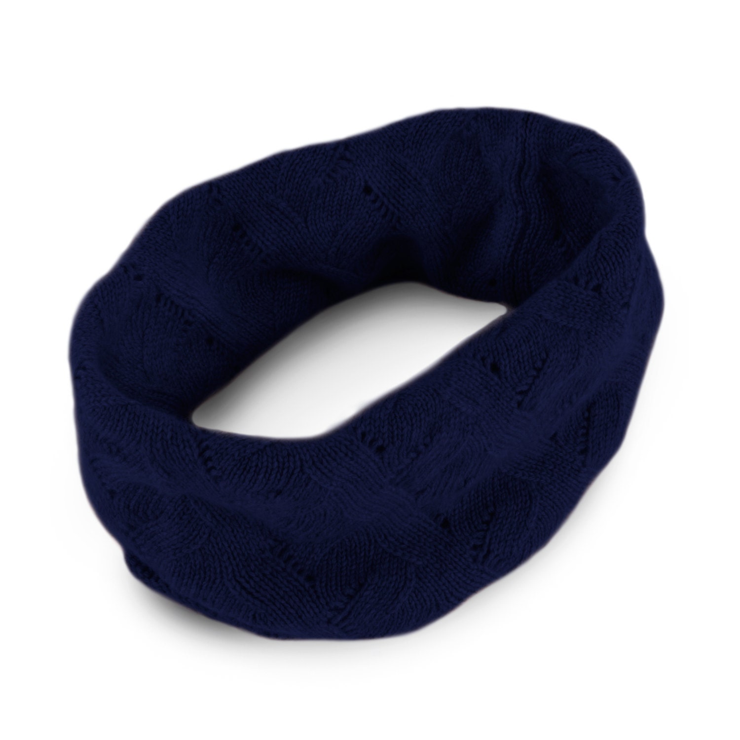 Men's Lace Cable 100% Cashmere Infinity Snood Scarf - Navy Blue - hand made in Scotland by Love Cashmere