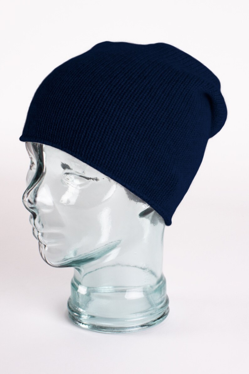 Ladies 100% Cashmere Beanie Hat 'Dark Navy' handmade in Scotland by Love Cashmere image 4