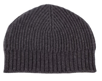 Ladies Ribbed 100% Cashmere Beanie Hat - Dark Grey - handmade in Scotland by Love Cashmere