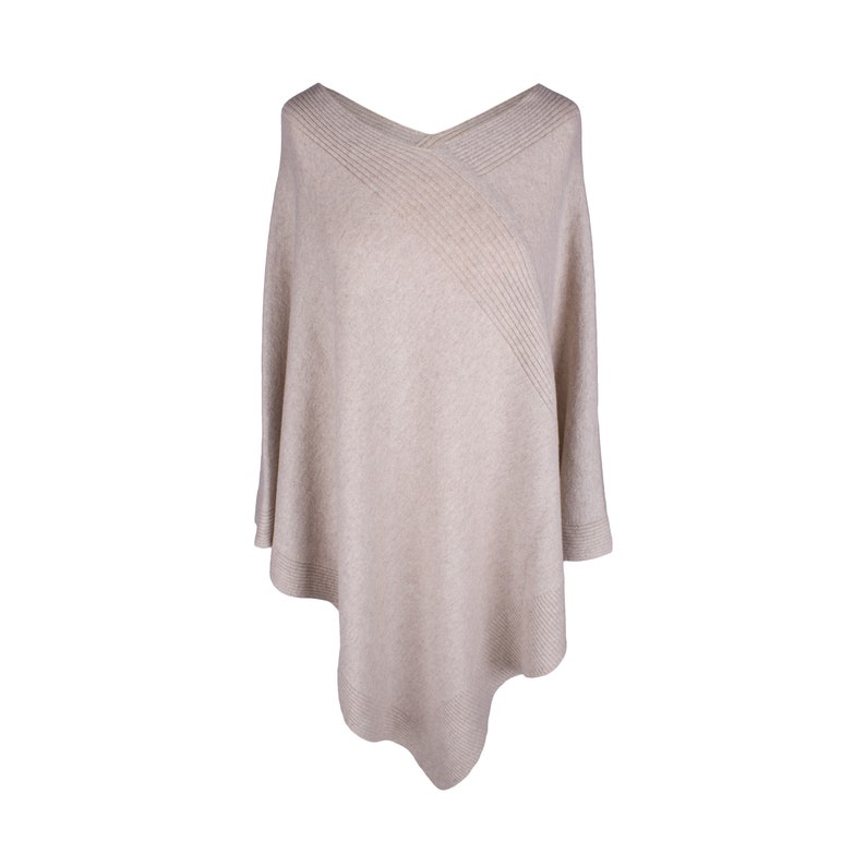 Ladies Designer 100% Cashmere Poncho 'Light Natural' handmade in Scotland by Love Cashmere image 1
