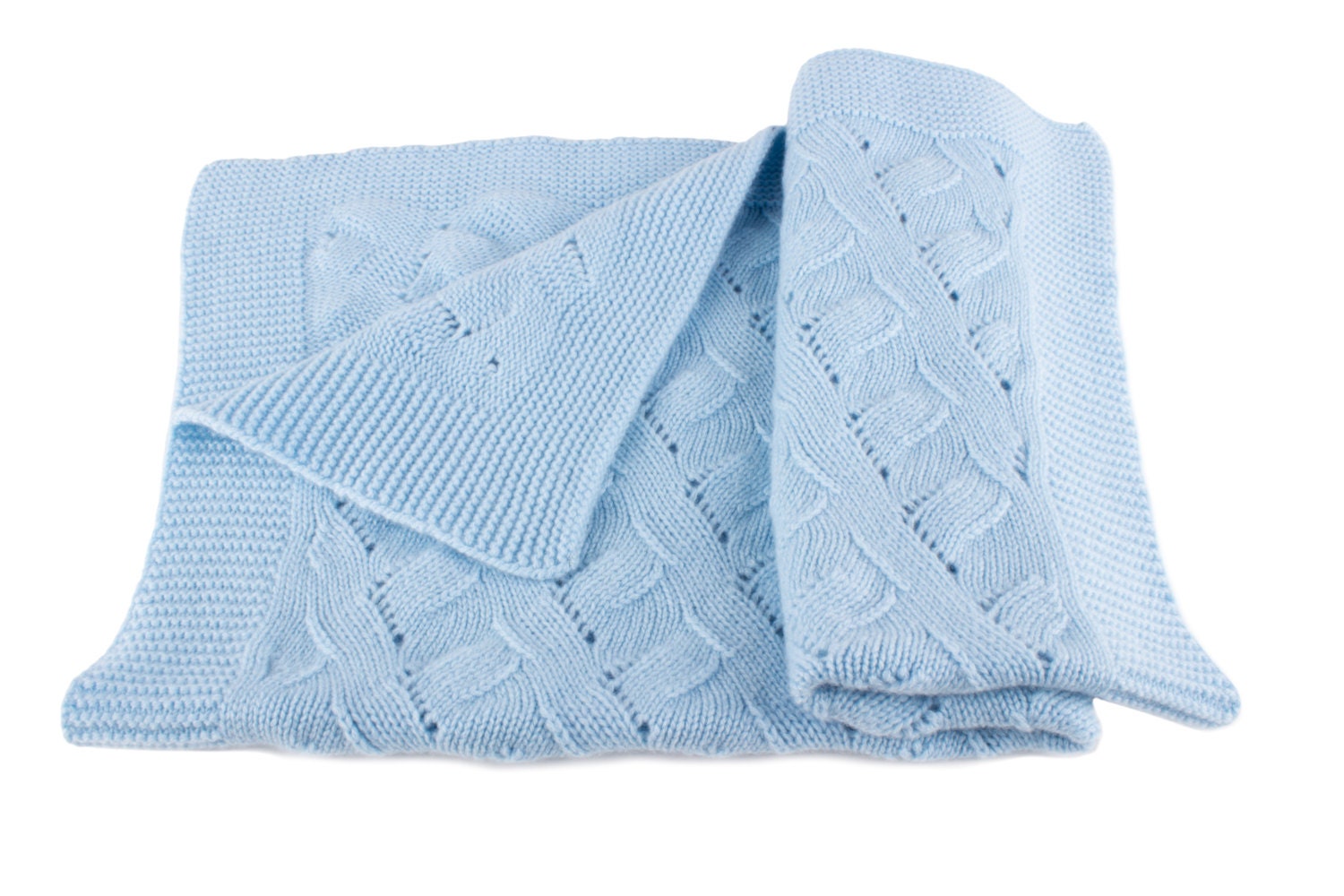 Boys Lace Cable 8 Ply 100 Cashmere Baby Blanket 'baby Blue' Handmade