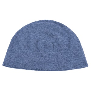 Ladies 100% Cashmere Watch Cap Beanie Hat - Denim Blue - handmade in Scotland by Love Cashmere