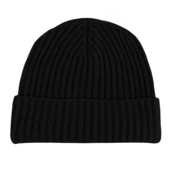 Mens Ribbed 100% Cashmere Beanie Hat - Black - handmade in Scotland by Love Cashmere