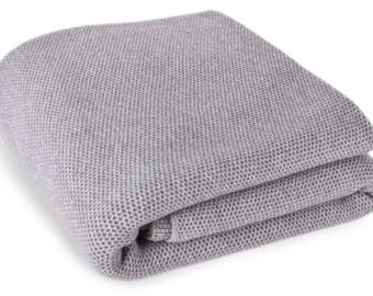 Luxe 100% Cashmere Waffle Stitch Blanket - 'Light Grey' - ** Op bestelling gemaakt, 5 maten beschikbaar ** - handgemaakt in Schotland door Love Cashmere