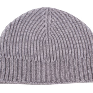 Mens Ribbed 100% Cashmere Beanie Hat - Light Grey - handmade in Scotland by Love Cashmere