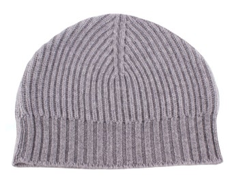 Ladies Ribbed 100% Cashmere Beanie Hat - Light Grey - handmade in Scotland by Love Cashmere