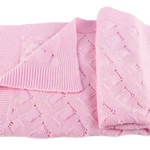 Girls Lace Cable 8 Ply 100% Cashmere Baby Blanket - &#39;Baby Pink&#39; - handmade in Scotland by Love Cashmere