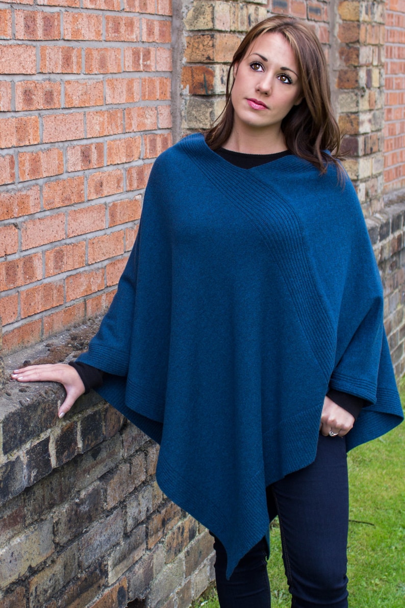 Ladies Designer 100% Cashmere Poncho 'Light Natural' handmade in Scotland by Love Cashmere image 2