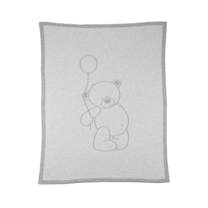 Unisex Teddy Bear 100% Cashmere Baby Blanket - Gray Multi - handmade in Scotland by Love Cashmere