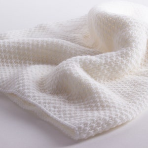 Unisex Super Soft 4 Ply Honeycomb 100% Cashmere Baby Blanket 'White' handmade in Scotland by Love Cashmere image 1