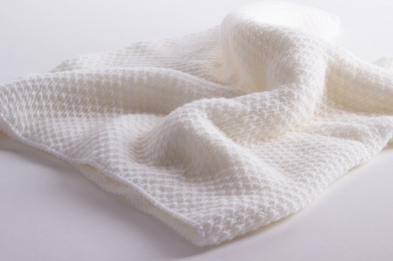 Unisex Super Soft 4 Ply Honeycomb 100% Cashmere Baby Blanket 'White' handmade in Scotland by Love Cashmere image 1