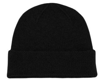 Ladies 100% Cashmere Beanie Hat - 'Black' - handmade in Scotland by Love Cashmere
