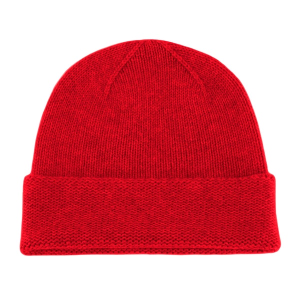 Ladies 100% Cashmere Beanie Hat - Bright Red - handmade in Scotland by Love Cashmere