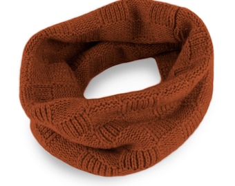 Mens Checked 8 Ply 100% Cashmere Snood - Burnt Orange - hand made in Scotland by Love Cashmere