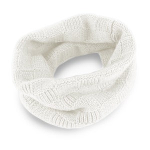 Mens Checked 8 Ply 100% Cashmere Snood - Ivory White - hand made in Scotland by Love Cashmere