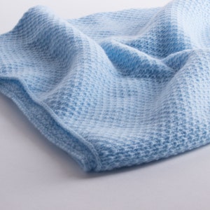 Boys Super Soft 4 Ply Honeycomb 100% Cashmere Baby Blanket - 'Baby Blue' - handmade in Scotland by Love Cashmere